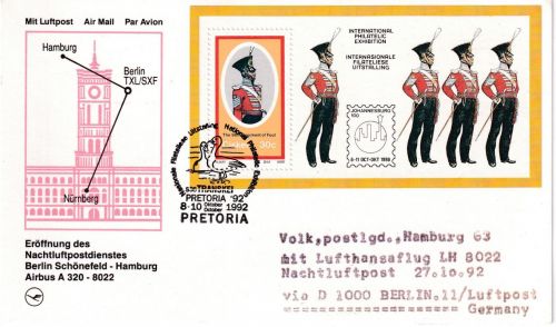 Ciskei - 30 C. Uniform 98. IR Blockausgabe Nachluftpost Berlin Hamburg 1992