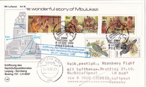 Ciskei - Zuleitungspost Nachluftpost Leipzig Nürnberg 1992