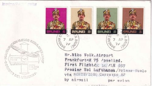 Brunei - Zuleitungspost Lufthansa 1st-flight Montevideo - FFM 1979