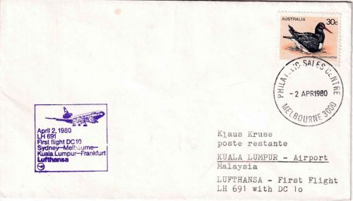 Australien - Lufthansa 1st-flight Sydney FFM Etappe Melbourne Kuala Lumpur 1980