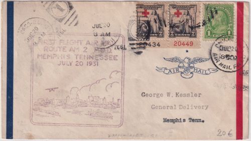 USA - First Flight Chicago Memphis Tenn. airmail cover Jul 20, 1931