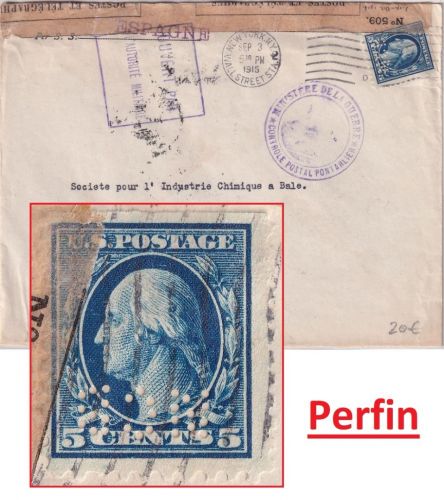 USA - 5 C. Washington Perfin "NCB" Zensurbrief i.d. SCHWEIZ New York Mothey 1916
