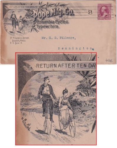 USA - Boston 1890 Pope Mfg. Co. Columbia Cycles Typewriters illustrated cover