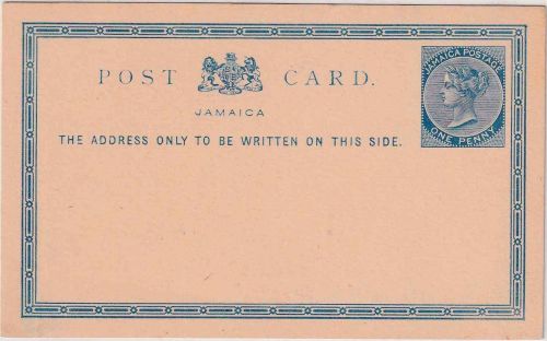 Jamaica - 1 P. Victoria blue stationery postcard unused 1877