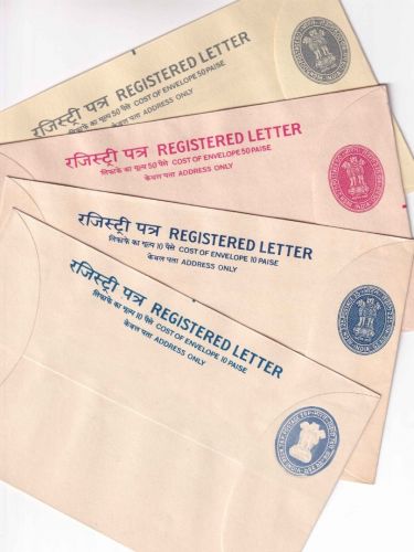 India - 4 registered letter stationeries - all unused