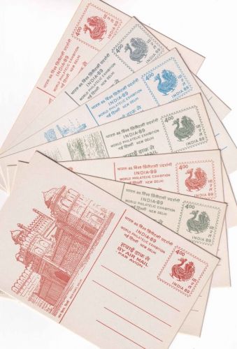 India - World Philatelic Exhibition 1989 7 diff. picture stationeries unused