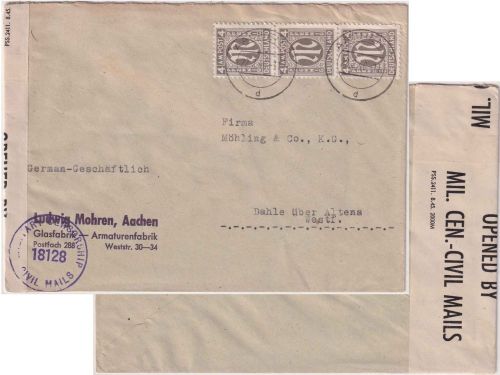 AM-Post - 3x4 Pfg. dt. Druck Zensurbrief Aachen - Dahle ü. Altona 22.2.46