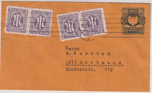 AM-Post - 2x3 Pfg. dt. Druck Paar Brief (Aufbrauch Chile Ganzsache) Hamburg 1946