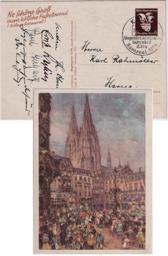 DR - 6 Pfg. Sonderganzsache Kölner Karneval SST Köln 21.2.39 (Letzttag) n. Herne