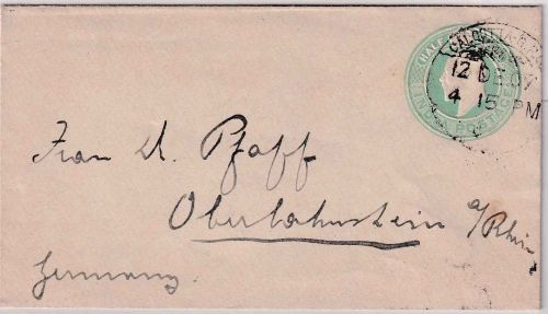 Indien - 1/2 A. Ganzsache/Drucksachenkuvert Calkutta - Oberlahnstein 1907