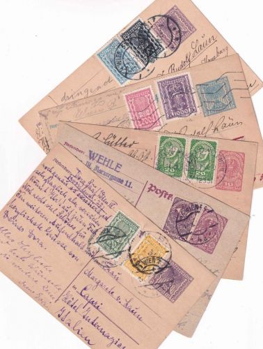 Österreich-Infla - 5 Ganzsachen m. Zusatzfrankatur ins Ausland 1922/24