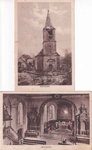 Frankreich/Elsass - Bernwiller zerstörte Kirche 2 sw-AK ungelaufen ca. 1914/17