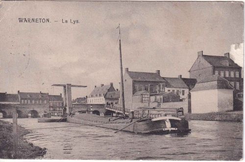Frankreich/Haut-de-France - Warneton Lys Frachtschiff sw-AK gelaufen 1915