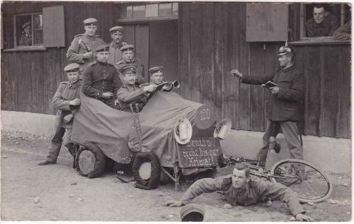 Bayern - Lager Lechfeld priv. Foto-AK (Juxkarte/Verkehrsunfall) ca. 1910