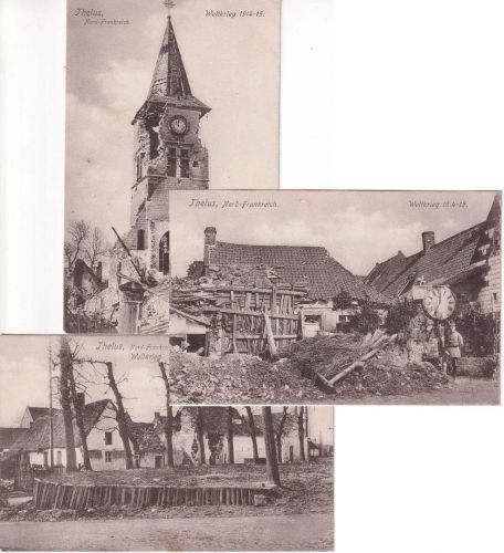 Frankreich/Pas de Calais - Thelus zerstörte Ortschaft 3 sw-AK ca. 1916/17
