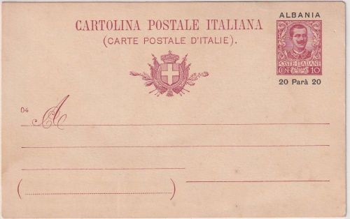 Italien/Albanien - 20 P./10 C. Ganzsache/Überdruck ungebraucht 1904/08