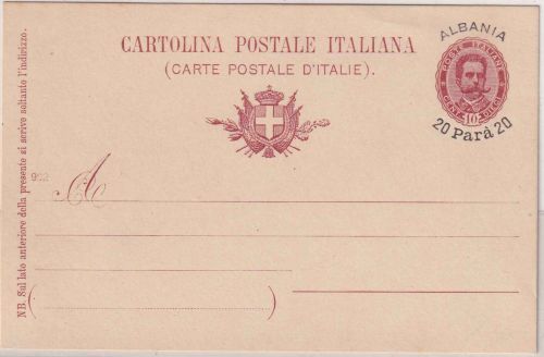 Italien/Albanien - 20 P./10 C. Ganzsache/Überdruck ungebraucht 1902
