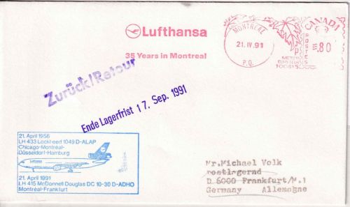 Canada - Lufthansa 1st-flight Montreal Frankfurt a/M 1991