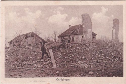 Frankreich/Elsass - Enschingen zerstörte Gebäude sw-AK ca. 1917