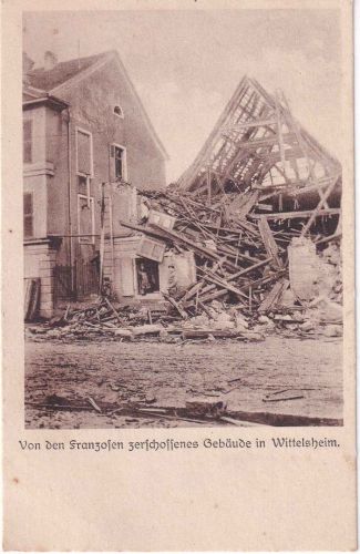 Frankreich/Elsass - Wittelsheim zerstörtes Gebäude sw-AK ca. 1917