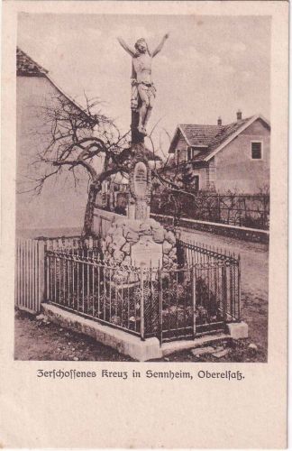 Frankreich/Elsass - Sennheim Cernay sw-AK Zerschossenes Kreuz ca. 1917