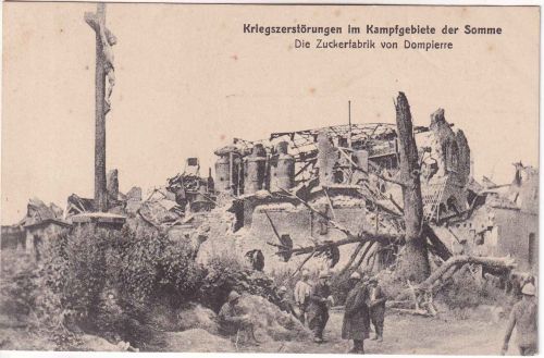 Frankreich/Somme - Dompierre zerstörte Zuckerfabrik sw-AK gelaufen 1918