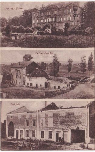 Frankreich/Lothringen - Aulnois Seille Schloss Erlen sw-Mehrbild-AK 1917