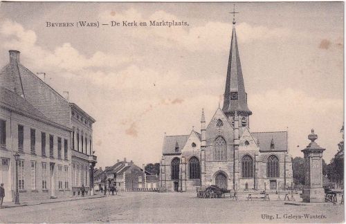 Belgien/Flandern - Beveren (Waes) Kirche m. Marktplatz sw-AK Feldpostkarte 1915