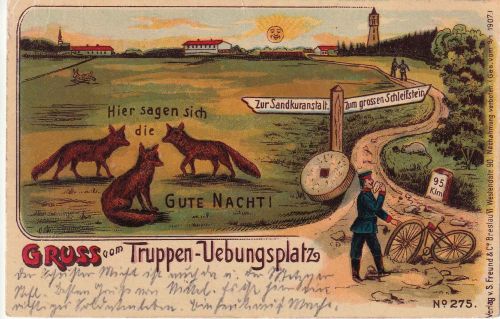 Bayern - Grus v. Truppenübungsplatz (Lager Lechfeld) farb. Jux-AK gelaufen 1913