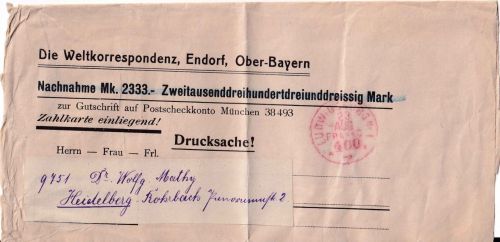 DR-Infla - Ludwigsburg Franco 400 23. AUG (1923) Gebühren-Handstempel Streifband