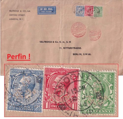 England - 2 1/2 + 1 + 1/2 P. Georg V. Perfin Luftpostbrief London - Berlin 1934