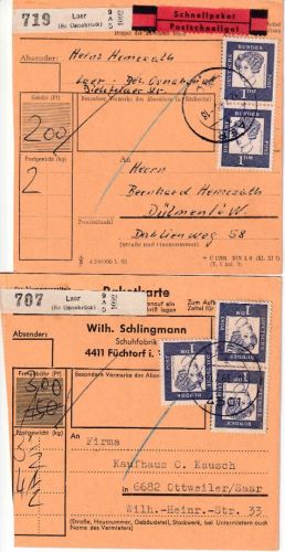 BRD - 1 DM Bed. Deutsche 2 Paketkarten versch. Portostufen 1963