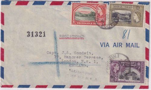 Trinidad & Tobago - Luftpost-Einschreibebrief n. ENGLAND 1955 - HInweis-L2