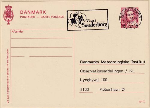 Dänemark - 3,20 Kr. Ganzsache Dienstpostkarte Meteorologisches Institut 1989