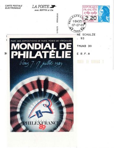 Frankreich - 2,20 Fr. Sonderganzsache PHILEXFRANCE n. Dortmund 1989