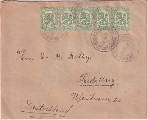 Finnland - Bahnpost Rajajoki Helsinki Brief 5x10 F. Löwe n. Heidelberg