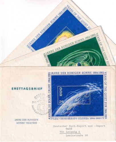 DDR - Int. Jahr d. ruhigen Sonne Blockausgaben 3 Schmuck-FDC ESST 29.12.64