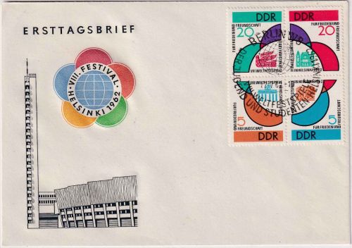DDR - Weltfestspiele Jugend Helsinki 1962 Schmuck-FDC ESST Berlin 17.2.56