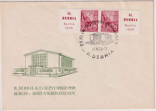 DDR - Debria 1959 Zusammendruck Schmuck-FDC ESST Berlin-Hohenschönhausen 4.9.59