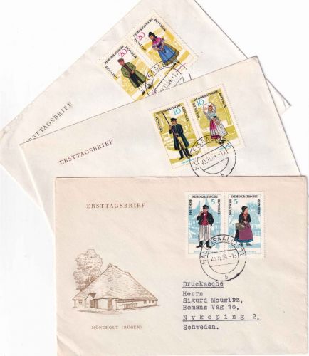 DDR - Volkstrachten I Zusammendrucke 3 Schmuck-FDC Halle 25.11.64