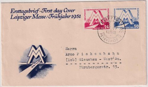 DDR - Leipziger Frühjahrsmesse 1951 Schmuck-FDC ESST Leipzig Petershof II 4.3.51