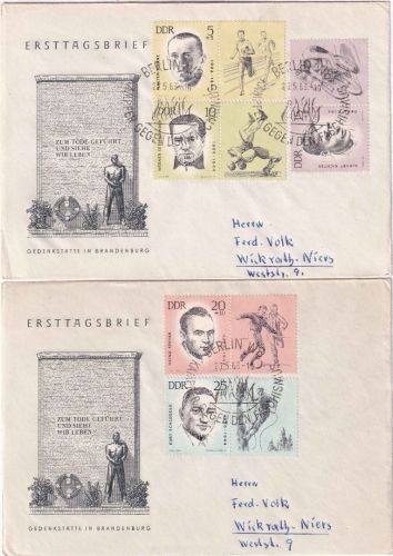 DDR - Antifaschistische Sportler I Satz auf 2 Schmuck-FDC ESST Berlin 27.5.63