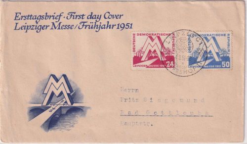 DDR - Leipziger Frühjahrsmesse 1951 Schmuck-FDC ESST Leipzig Petershof II 4.3.51