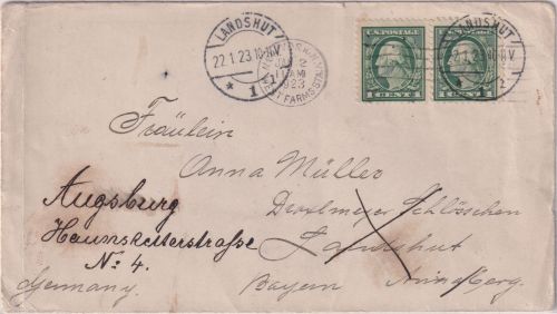 USA - 2x1 C. Washington Drucksache New York - Landshut 1923 Weiterleitung