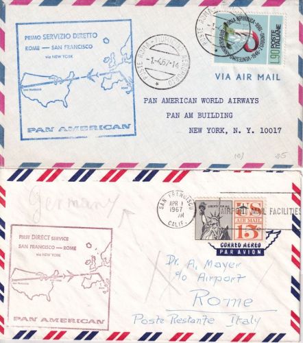 USA/Italien - PanAm Firstflight San Francisco Rom Hin- und Rückflug 1967