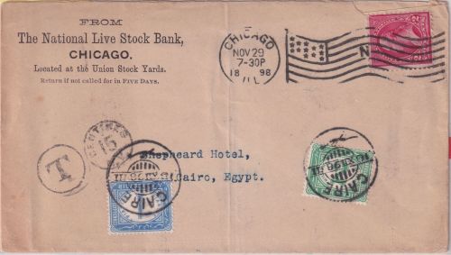 USA/Ägypten - 2 C. Washington Brief Chicago - Cairo 1898 - ägypt. Nachporto !
