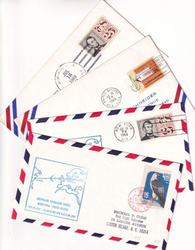 USA - PanAm Firstflight New York Moskau 1968 4 versch. Belege