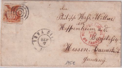 USA - 10 C. Adler/Schild Brief Iowa City - Heppenheim 1870