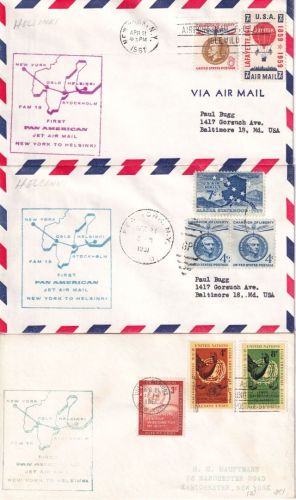 USA - PanAm Firstflight New York Helsinki 1961 - 3 versch. Belege