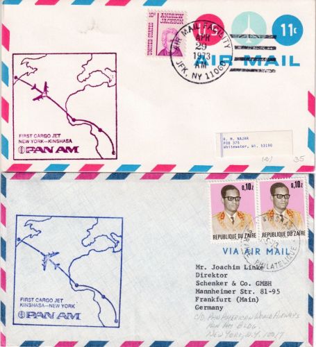 USA/Zaire - PanAm Firstflight New York Kinshasa Hin-/Rückflug 1973